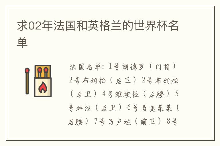 求02年法国和英格兰的世界杯名单