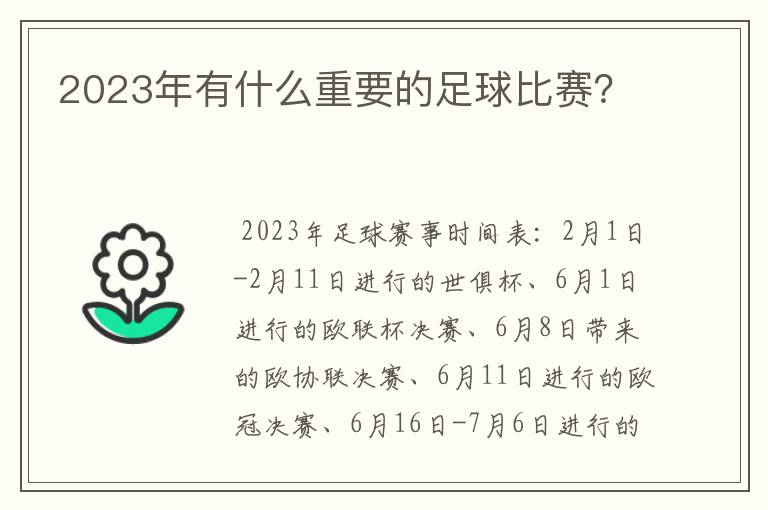 2023年有什么重要的足球比赛?