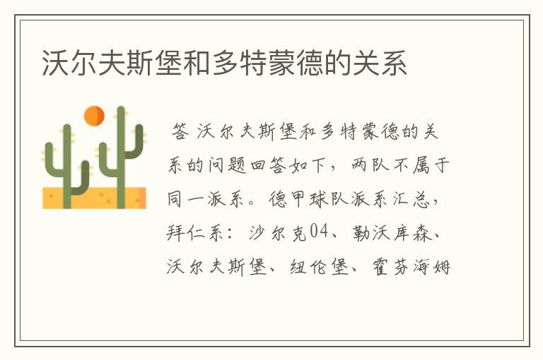 沃尔夫斯堡和多特蒙德的关系