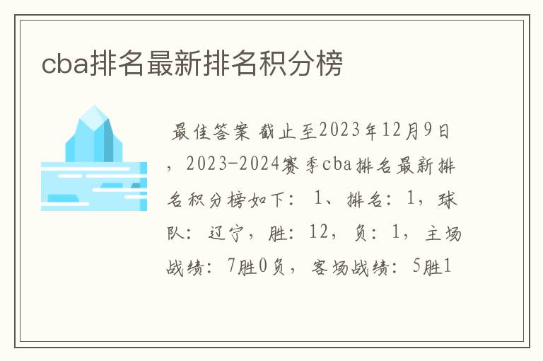 cba排名最新排名积分榜
