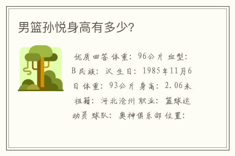 男篮孙悦身高有多少?