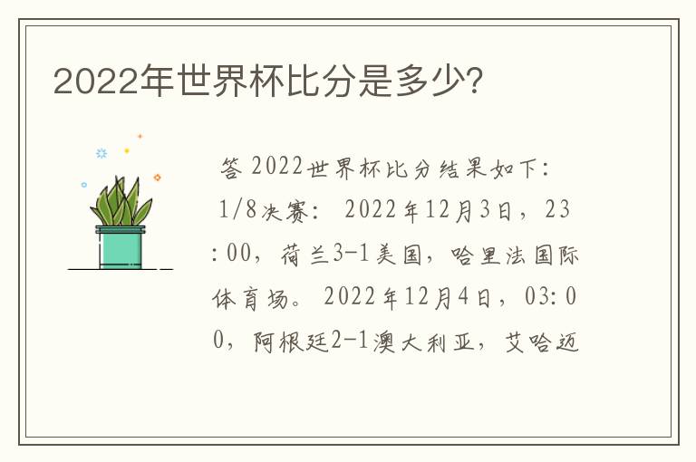 2022年世界杯比分是多少？