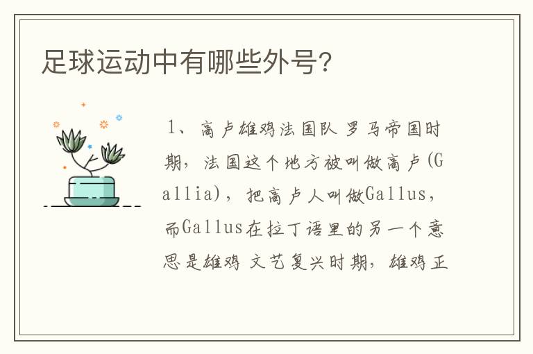 足球运动中有哪些外号?