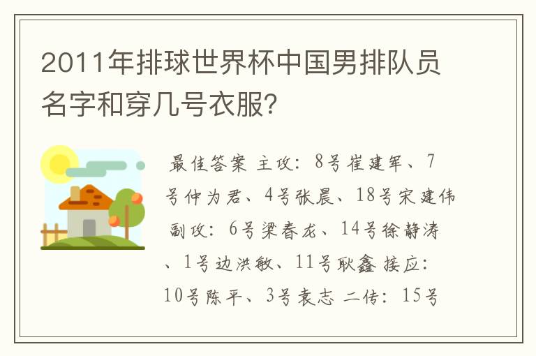 2011年排球世界杯中国男排队员名字和穿几号衣服?