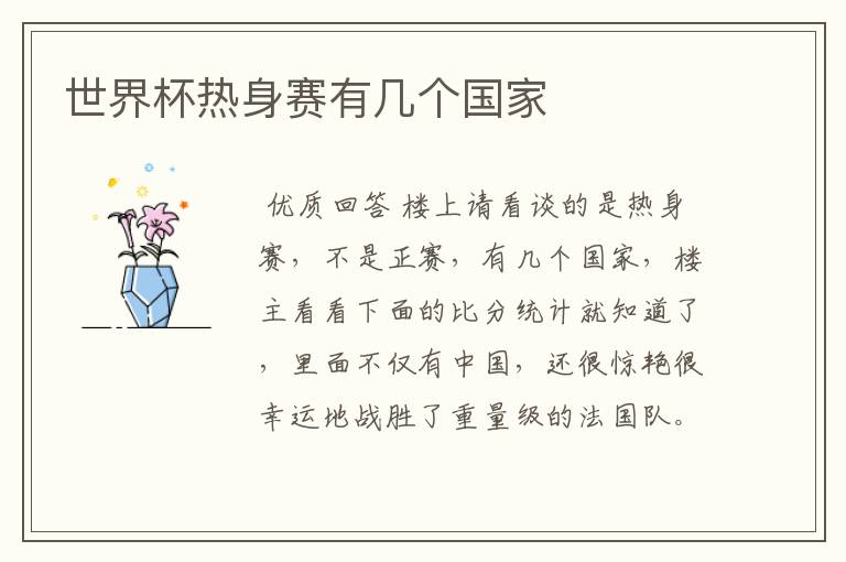 世界杯热身赛有几个国家