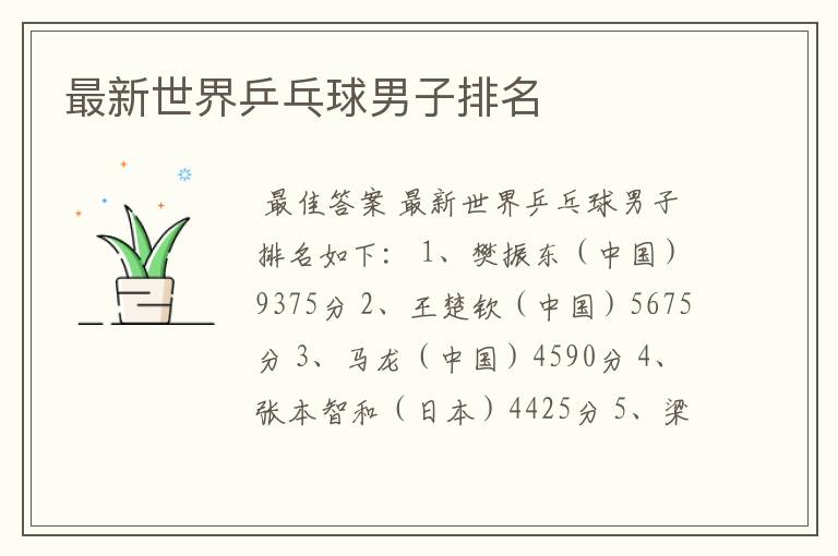 最新世界乒乓球男子排名