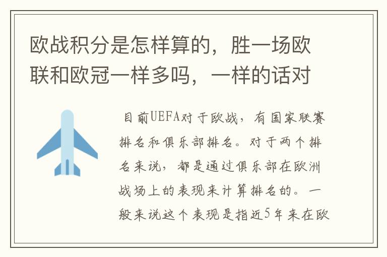 欧战积分是怎样算的,胜一场欧联和欧冠一样多吗,一样的话对意甲太不公平了。