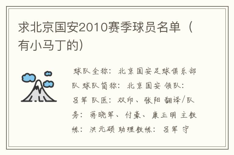 求北京国安2010赛季球员名单(有小马丁的)