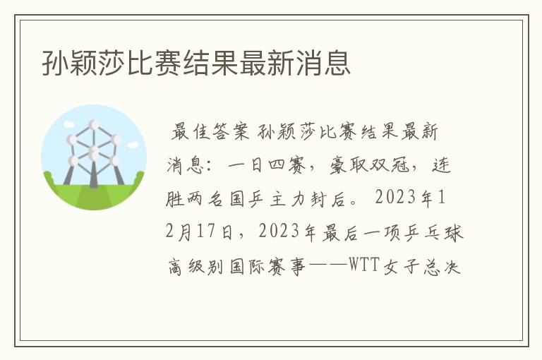 孙颖莎比赛结果最新消息
