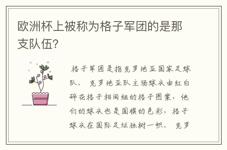 欧洲杯上被称为格子军团的是那支队伍?
