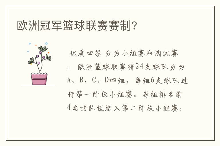 欧洲冠军篮球联赛赛制?