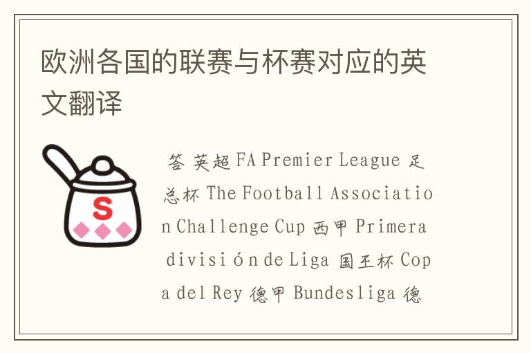 欧洲各国的联赛与杯赛对应的英文翻译