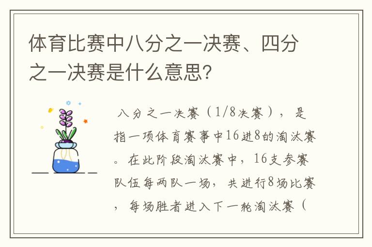 体育比赛中八分之一决赛、四分之一决赛是什么意思?