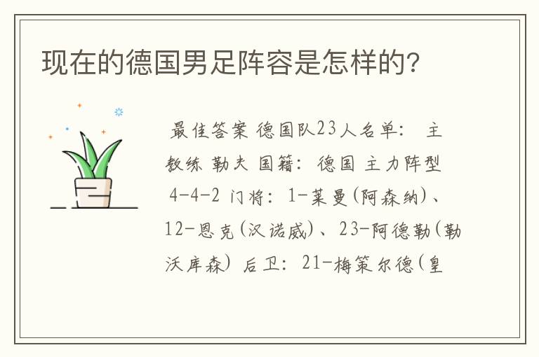 现在的德国男足阵容是怎样的?