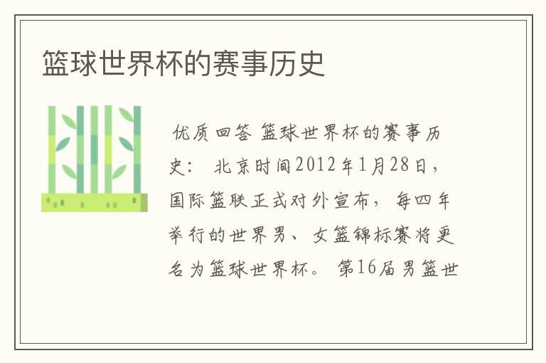篮球世界杯的赛事历史