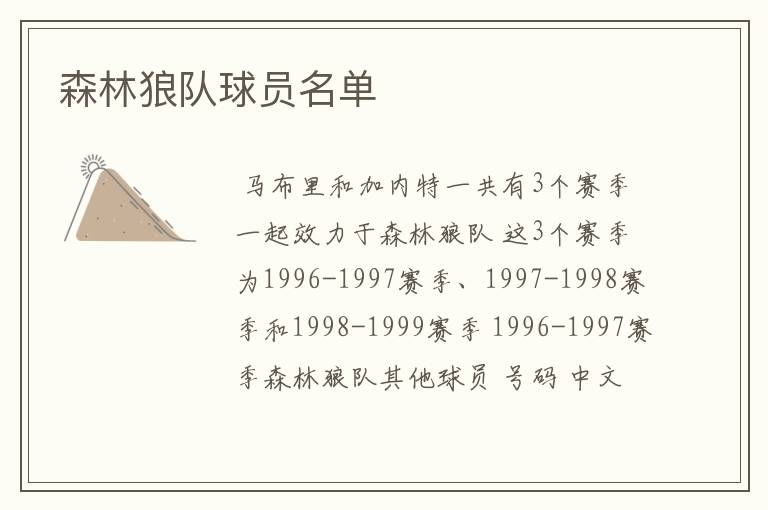 森林狼队球员名单