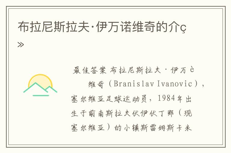 布拉尼斯拉夫·伊万诺维奇的介绍