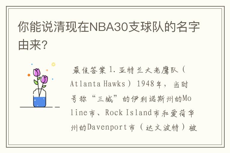 你能说清现在NBA30支球队的名字由来?
