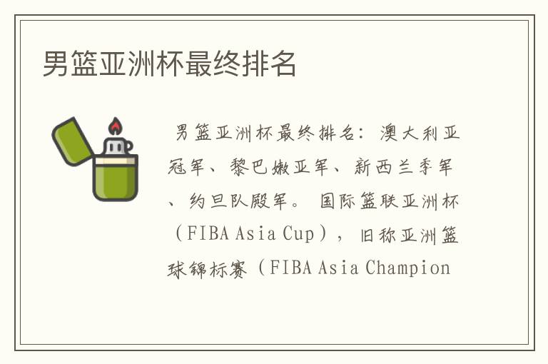 男篮亚洲杯最终排名