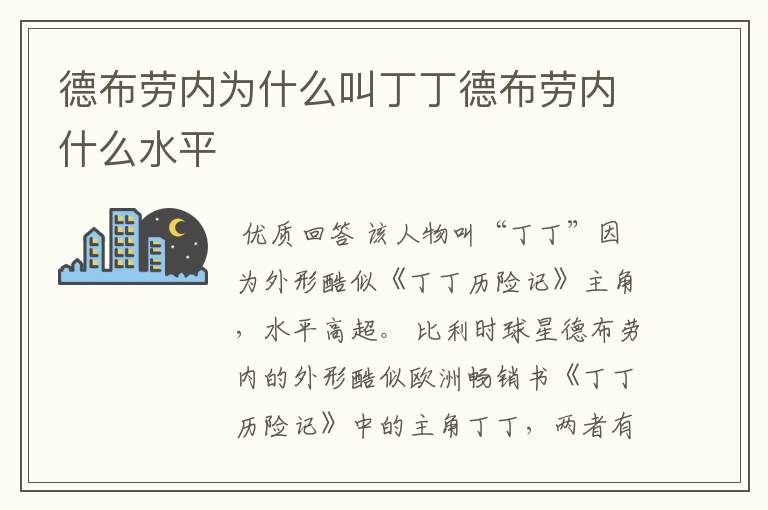 德布劳内为什么叫丁丁德布劳内什么水平