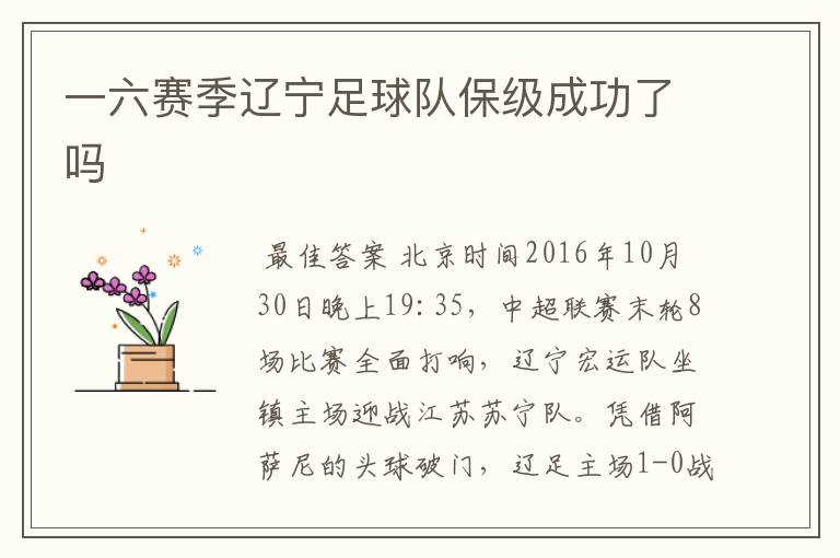 一六赛季辽宁足球队保级成功了吗