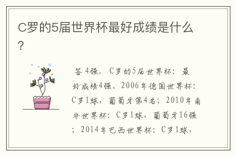 C罗的5届世界杯最好成绩是什么？