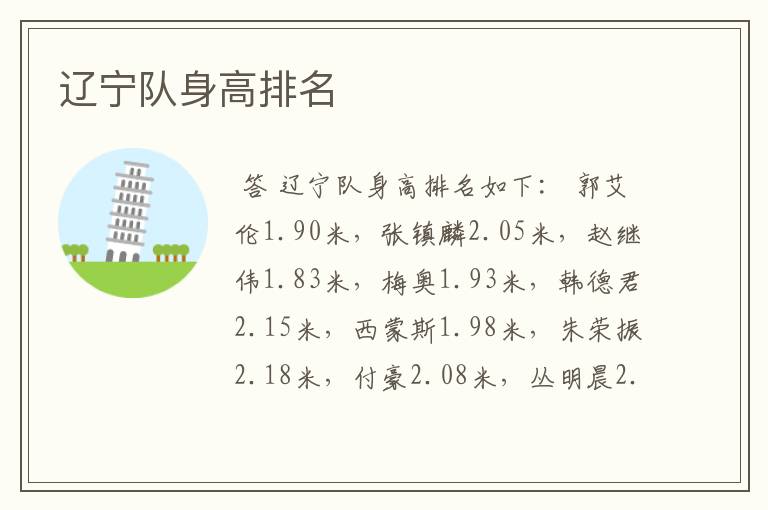 辽宁队身高排名
