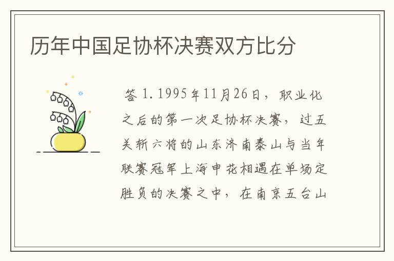 历年中国足协杯决赛双方比分