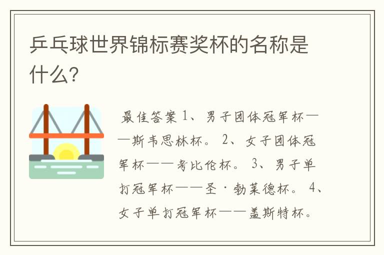 乒乓球世界锦标赛奖杯的名称是什么?