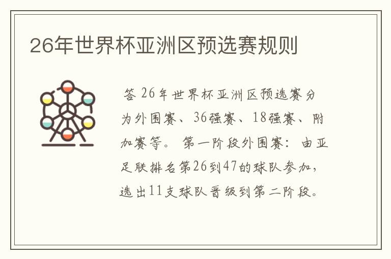 26年世界杯亚洲区预选赛规则