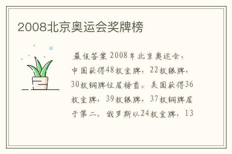 2008北京奥运会奖牌榜
