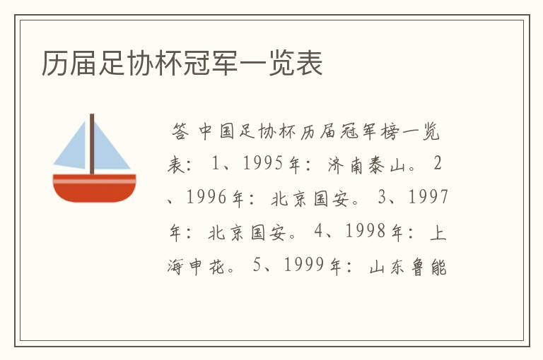 历届足协杯冠军一览表