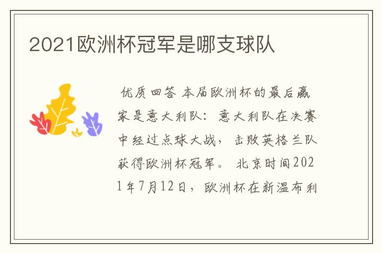 2021欧洲杯冠军是哪支球队