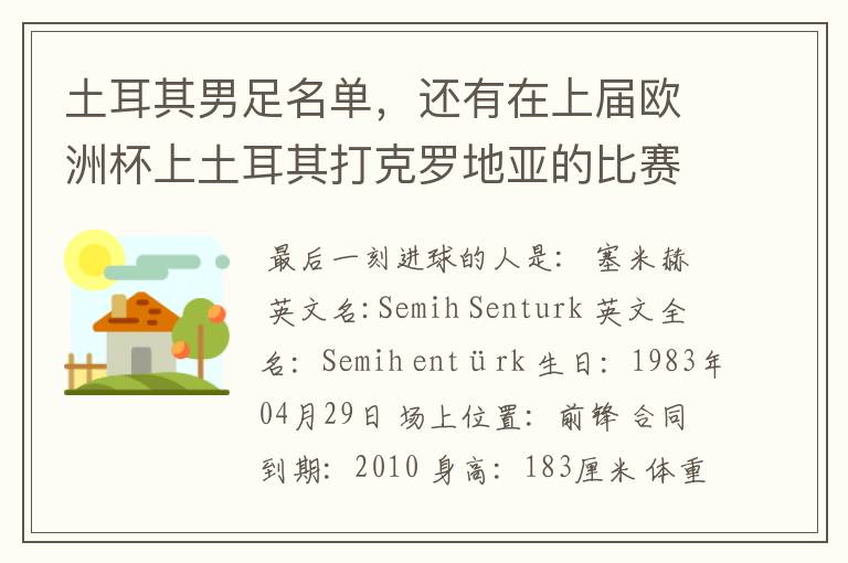 土耳其男足名单,还有在上届欧洲杯上土耳其打克罗地亚的比赛,到最后一刻进球的人是谁?
