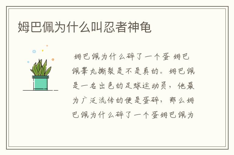 姆巴佩为什么叫忍者神龟