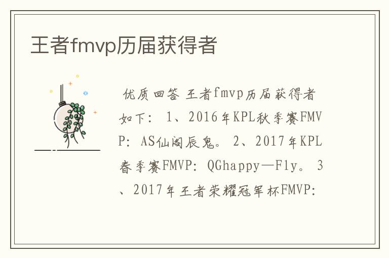 王者fmvp历届获得者