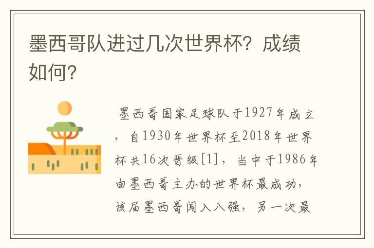 墨西哥队进过几次世界杯?成绩如何?