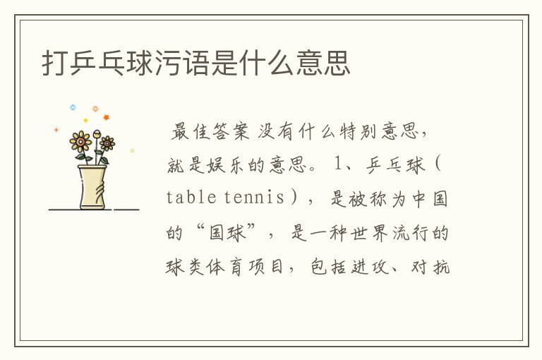 打乒乓球污语是什么意思