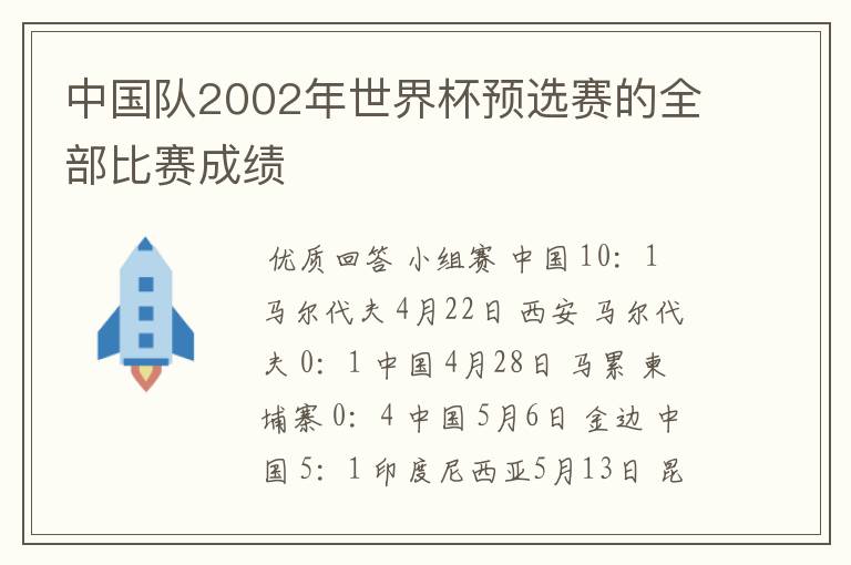 中国队2002年世界杯预选赛的全部比赛成绩