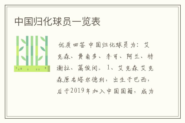 中国归化球员一览表