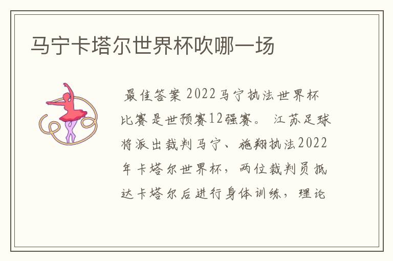 马宁卡塔尔世界杯吹哪一场