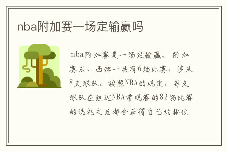 nba附加赛一场定输赢吗