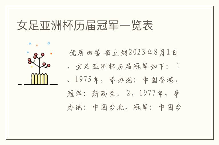 女足亚洲杯历届冠军一览表