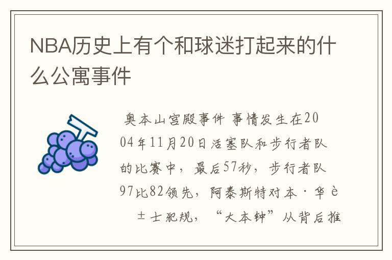 NBA历史上有个和球迷打起来的什么公寓事件