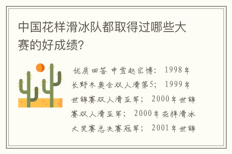中国花样滑冰队都取得过哪些大赛的好成绩?