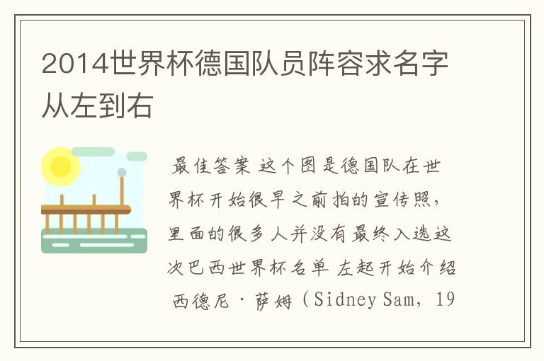 2014世界杯德国队员阵容求名字从左到右