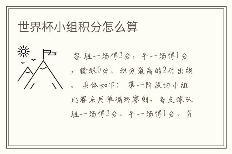 世界杯小组积分怎么算