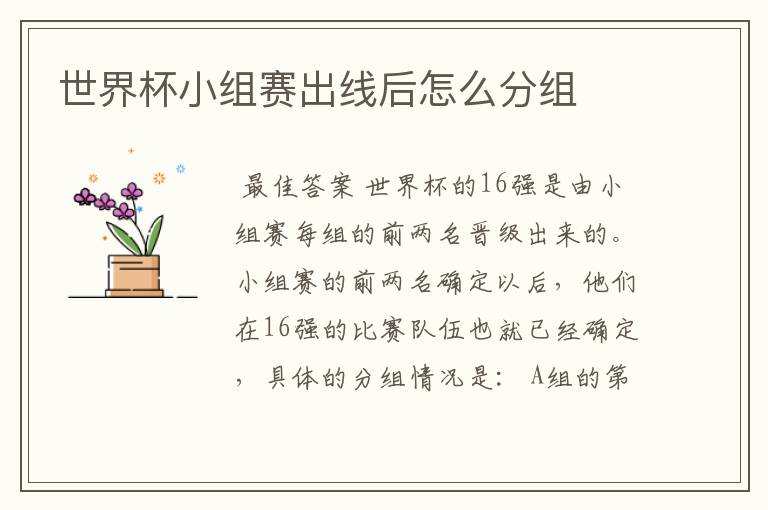 世界杯小组赛出线后怎么分组