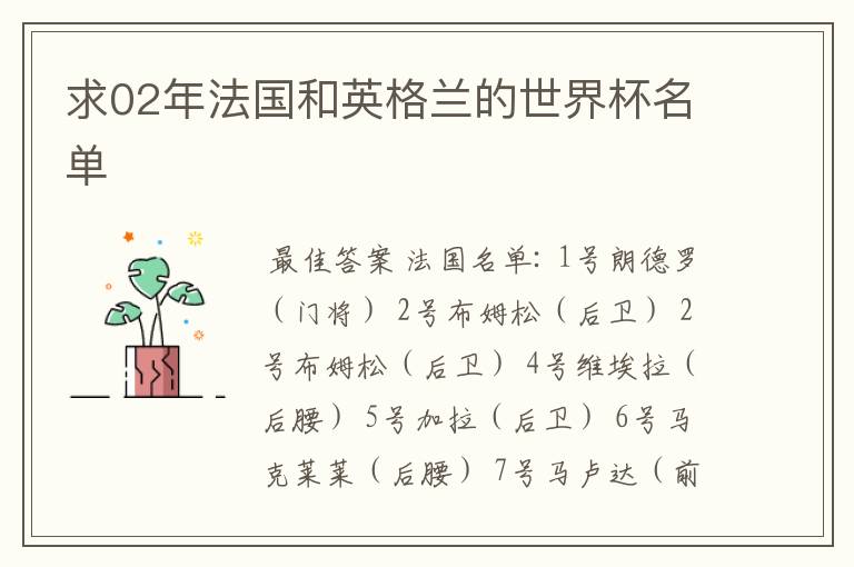 求02年法国和英格兰的世界杯名单