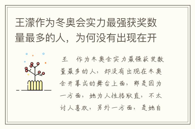 王濛作为冬奥会实力最强获奖数量最多的人,为何没有出现在开幕式的舞台上?